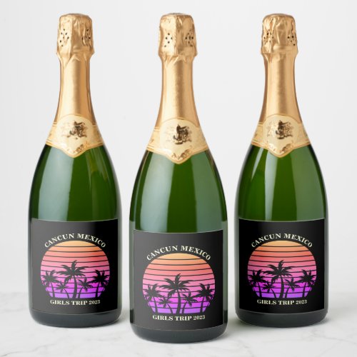 Tropical Island Beach Palm Tree Party Champagne Sparkling Wine Label