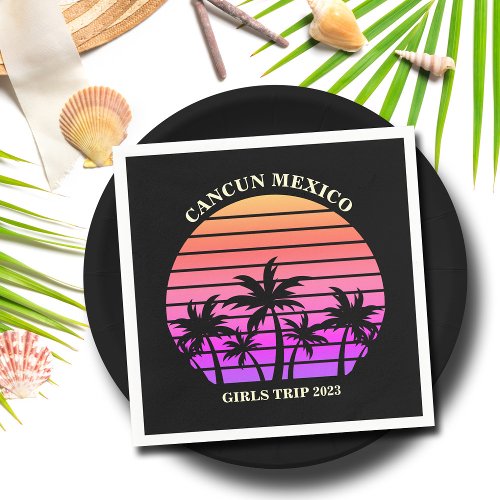 Tropical Island Beach Palm Tree Pink Black Party Napkins