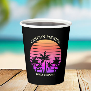 Tropical Island Beach Palm Tree Pink Black Party Paper Cups by epicdesigns at Zazzle