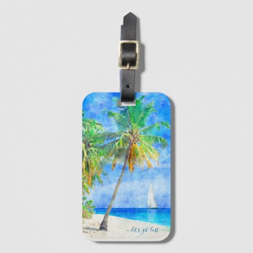 Tropical Island Beach Palm Tree Sailboat Luggage Tag