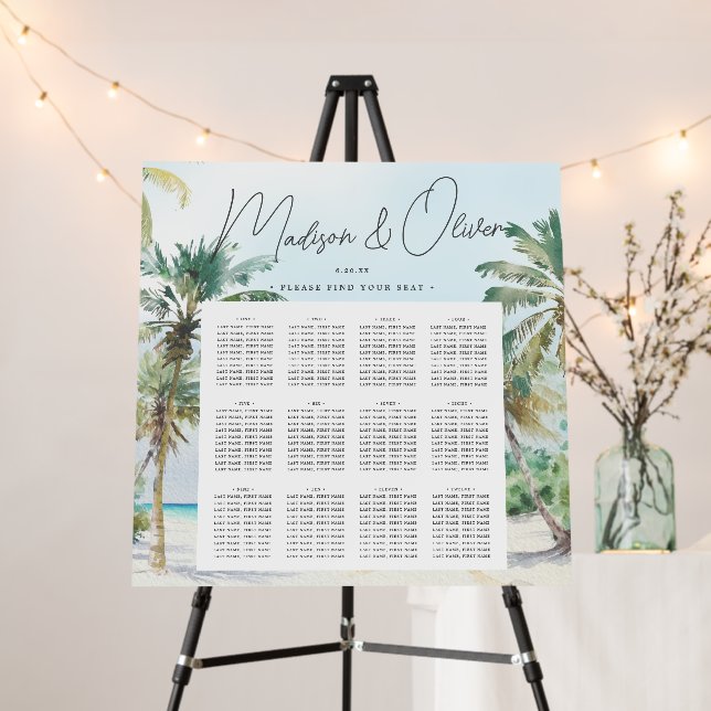 Tropical Island Beach Palm Wedding Seating Chart  Foam Board (In Situ (Stand))