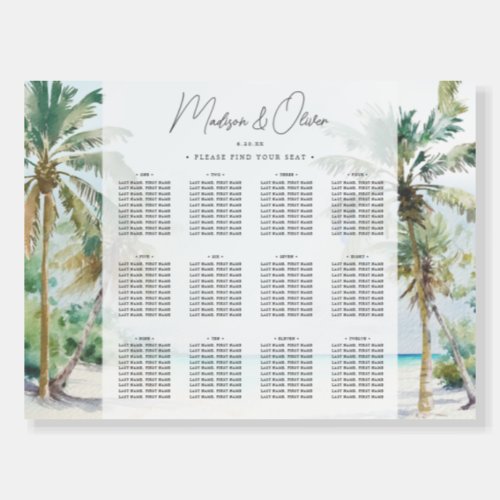 Tropical Island Beach Palm Wedding Seating Chart  Foam Board