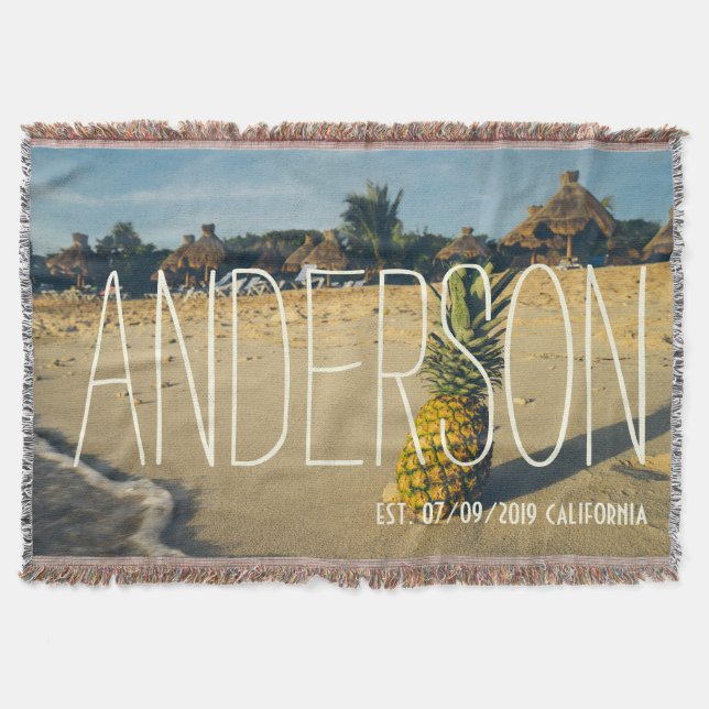 Tropical Island Beach Pineapple Personalized Throw Blanket (Front)