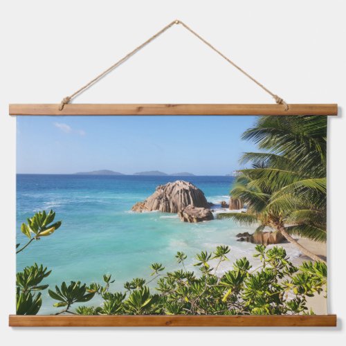 Tropical Island Beach Rocks Palm Trees Hanging Tapestry