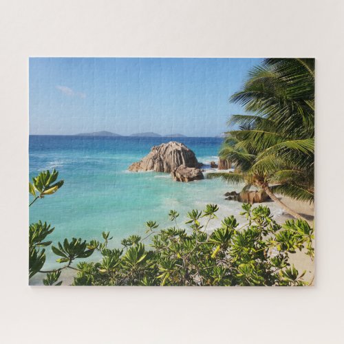 Tropical Island Beach Rocks Palm Trees Jigsaw Puzzle