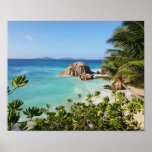 Tropical Island Beach Rocks & Palm Trees Poster<br><div class="desc">Beautiful tropical island beach with rocks and palm trees.
.</div>