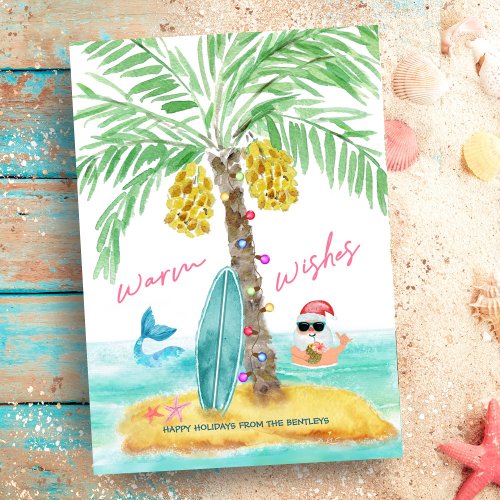 Tropical Island Beach Santa Mermaid Christmas Holiday Card