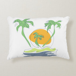 Tropical island beach scenery. Outline palm tree Accent Pillow