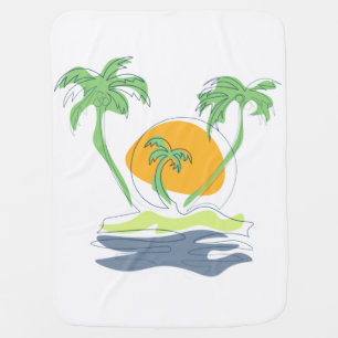 Tropical island beach scenery. Outline palm tree Baby Blanket