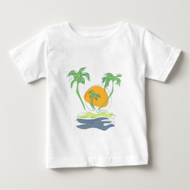 Tropical island beach scenery. Outline palm tree  Baby T-Shirt (Front)