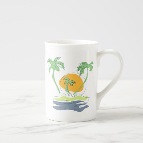 Tropical island beach scenery Outline palm tree  Bone China Mug