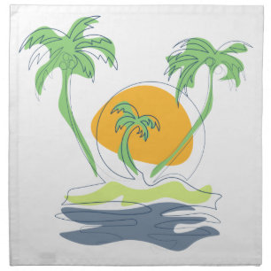 Tropical island beach scenery. Outline palm tree  Cloth Napkin