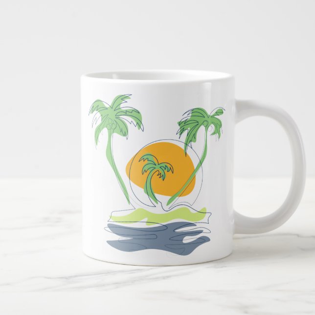 Tropical island beach scenery. Outline palm tree  Giant Coffee Mug (Right)