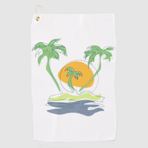 Tropical island beach scenery. Outline palm tree Golf Towel