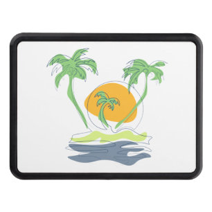 Tropical island beach scenery. Outline palm tree Hitch Cover