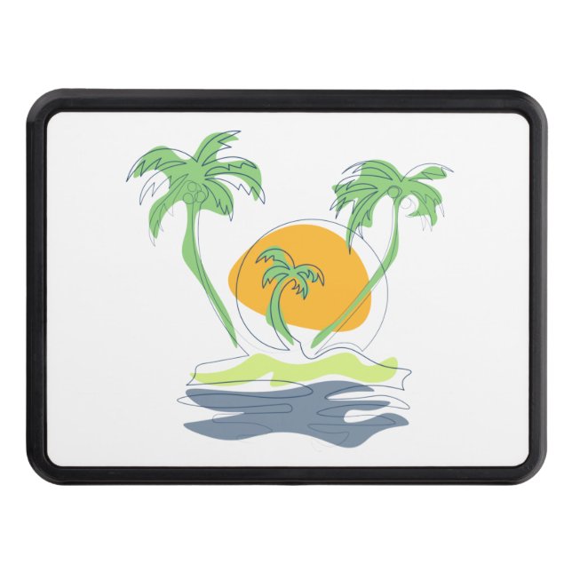 Tropical island beach scenery. Outline palm tree  Hitch Cover (Front)