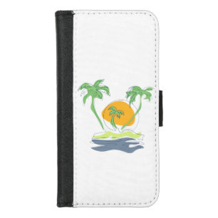 Tropical island beach scenery. Outline palm tree iPhone 8/7 Wallet Case