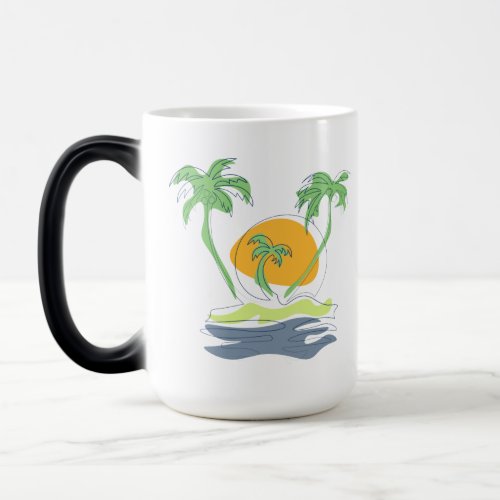 Tropical island beach scenery Outline palm tree  Magic Mug