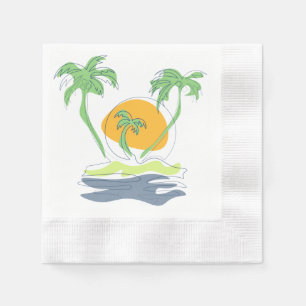Tropical island beach scenery. Outline palm tree Napkins