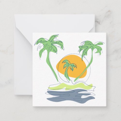 Tropical island beach scenery Outline palm tree Note Card