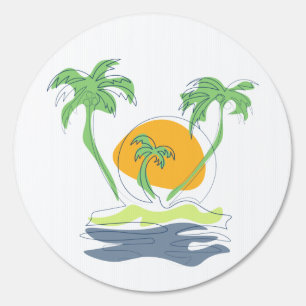 Tropical island beach scenery. Outline palm tree Sign