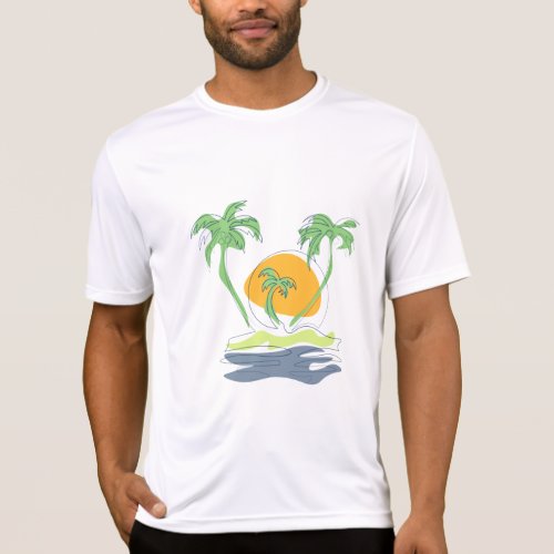 Tropical island beach scenery Outline palm tree  T_Shirt