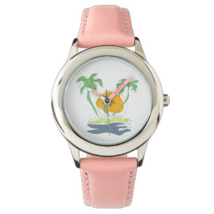 Tropical island beach scenery. Outline palm tree  Watch