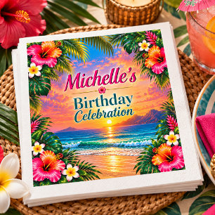Tropical Island Beach Sunset Birthday Napkins