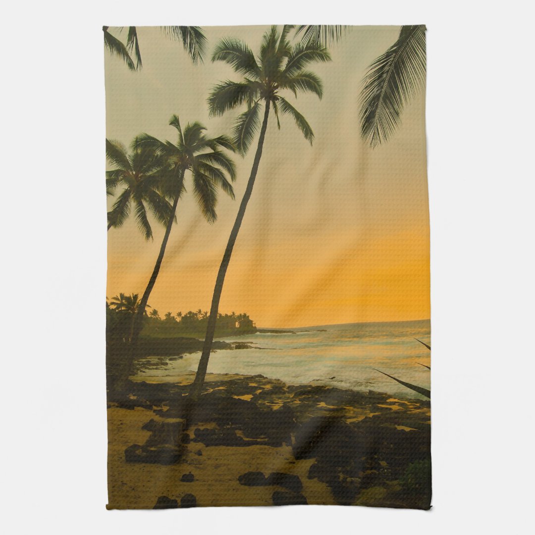 Tropical Island Beach Sunset Kitchen Towel | Zazzle