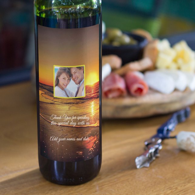 Tropical  Island Beach Sunset Wedding Wine Label (Creator Uploaded)