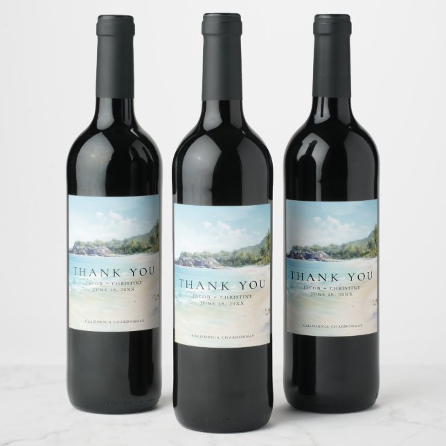 Tropical Island Beach Thank You Wedding Favor Wine Label (Bottles)