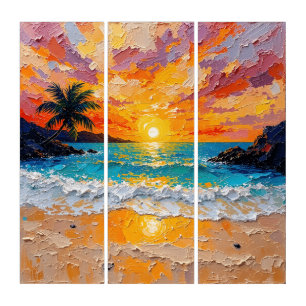 Tropical Island Beach Triptych Wall Art