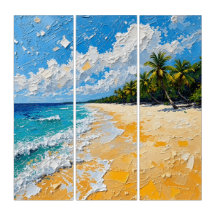 Tropical Island Beach Triptych Wall Art