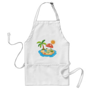 Tropical Island Beach Turtle Palm Tree Picnic Adult Apron