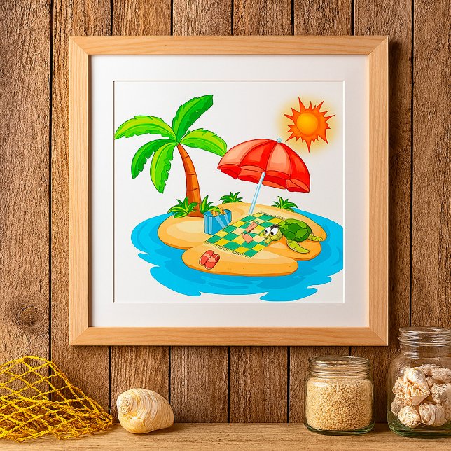 Tropical Island Beach Turtle Palm Tree Picnic Poster (Creator Uploaded)