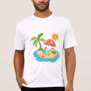 Tropical Island Beach Turtle Palm Tree Picnic T-Shirt