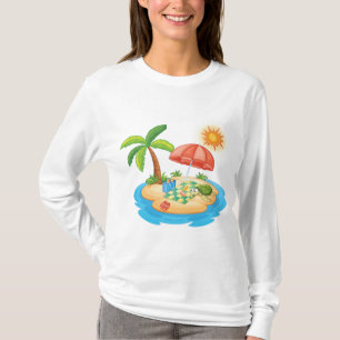 Tropical Island Beach Turtle Palm Tree Picnic T-Shirt