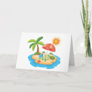 Tropical Island Beach Turtle Palm Tree Picnic Thank You Card