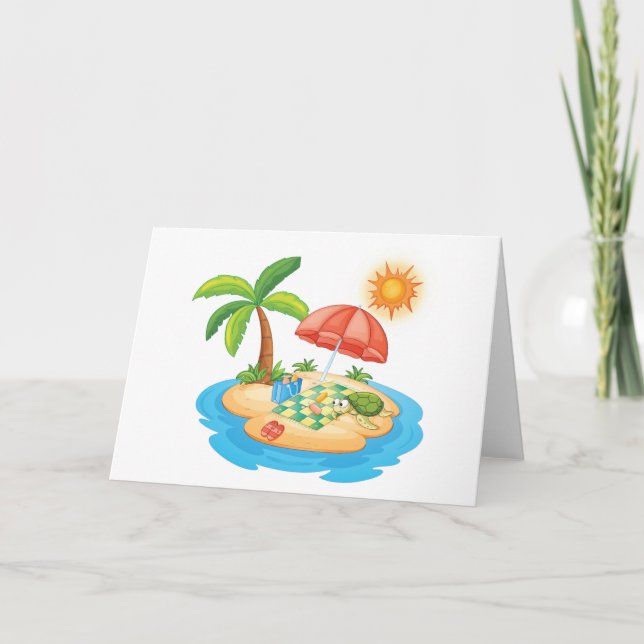Tropical Island Beach Turtle Palm Tree Picnic Thank You Card (Front)
