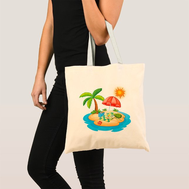 Tropical Island Beach Turtle Palm Tree Picnic Tote Bag (Creator Uploaded)