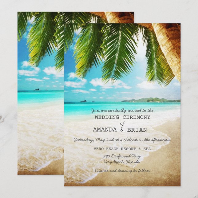 Tropical Island Beach Wedding Invitation (Front/Back)