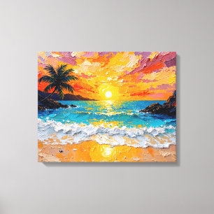 Tropical Island Beach Wrapped Canvas   Coastal Oce Print