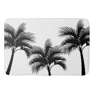 Tropical Island Black Palm Trees Silhouette Bathroom Mat