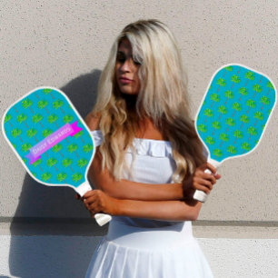 Tropical Island Blue Palm Tree Pickleball Paddle