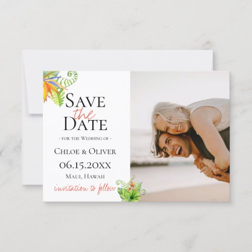 Tropical Island Botanical Photo Save The Date Announcement