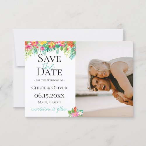 Tropical Island Botanical Photo Save The Date Announcement