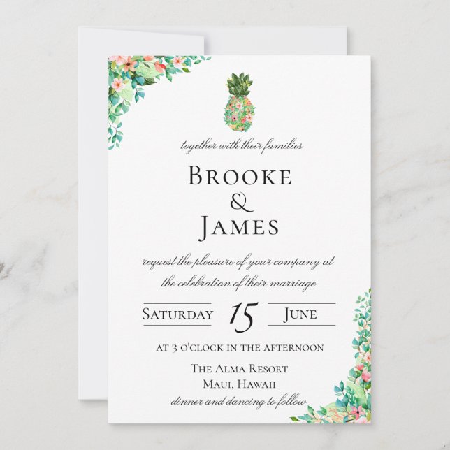 Tropical Island Botanical Pineapple Wedding Invitation (Front)