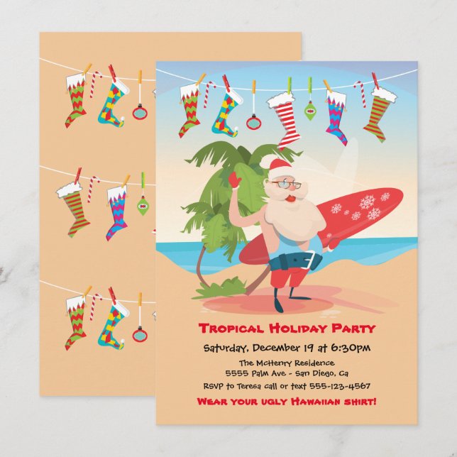 Tropical Island Christmas Holiday Party Invitation (Front/Back)