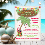 Tropical Island Christmas Holiday Party Invitation<br><div class="desc">Super fun Tropical Beach themed Holiday Christmas Party invitation with hibiscus flowers,  holly,  christmas lights and Santa peeking around a palm tree with ornaments. Soft warm antique background.  Hand drawn illustration by McBooboos</div>