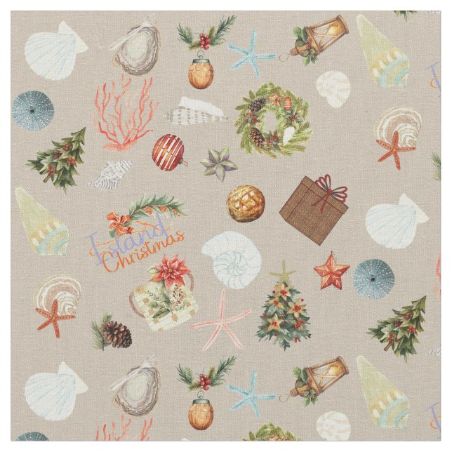 Tropical Island Christmas Watercolor Ditsy Fabric (Close Up)